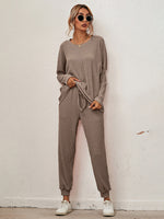 Women's Long-Sleeved Loose Loungewear Set Coffee
