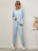 Women's Long-Sleeved Loose Loungewear Set Sky blue azure