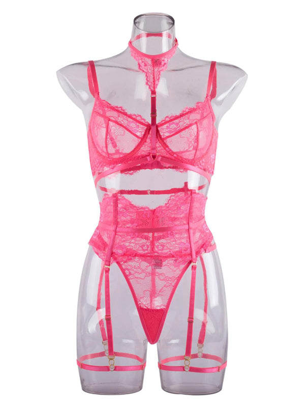 Women's Sexy Lace Split Lingerie Set Rose