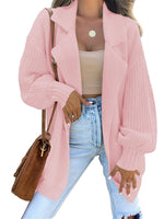 Women's Suit Collar Long Sleeve Knitted Cardigan Jacket Pink