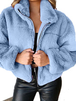 Women's Casual Zipper Cardigan Plush Warm Jacket Blue