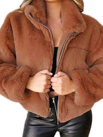 Women's Casual Zipper Cardigan Plush Warm Jacket Brown
