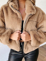 Women's Casual Zipper Cardigan Plush Warm Jacket Khaki