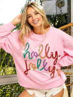 Women's Holly Jolly Christmas Sweatshirt in Pink or White
