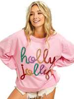 Women's Holly Jolly Christmas Sweatshirt in Pink or White