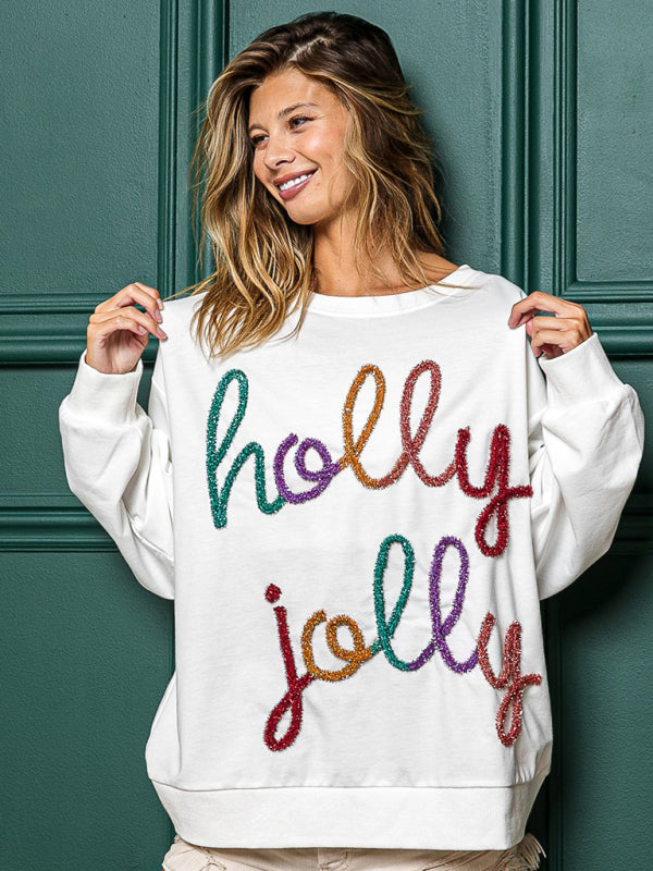 Women's Holly Jolly Christmas Sweatshirt in Pink or White White