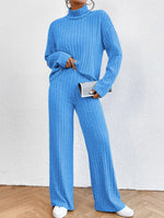 Casual High Collar Knitted Long Sleeve Women's Two-Piece Loungewear Set