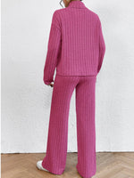Casual High Collar Knitted Long Sleeve Women's Two-Piece Loungewear Set