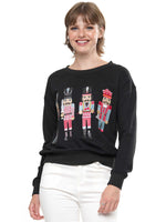 Women's Embroidered Nutcracker Sequin Christmas Jumper Black