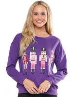 Women's Embroidered Nutcracker Sequin Christmas Jumper Purple