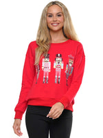 Women's Embroidered Nutcracker Sequin Christmas Jumper Red