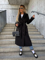 Women's Simple Long-Sleeved Lapel Button Slit Woolen Jacket