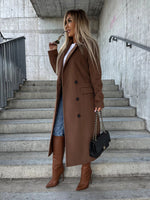 Women's Simple Long-Sleeved Lapel Button Slit Woolen Jacket