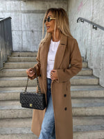 Women's Simple Long-Sleeved Lapel Button Slit Woolen Jacket