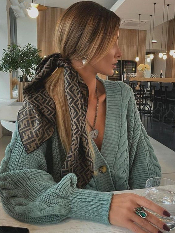 Women's Fashion V-neck Solid Colour Suit Sweater & Knitted Pants