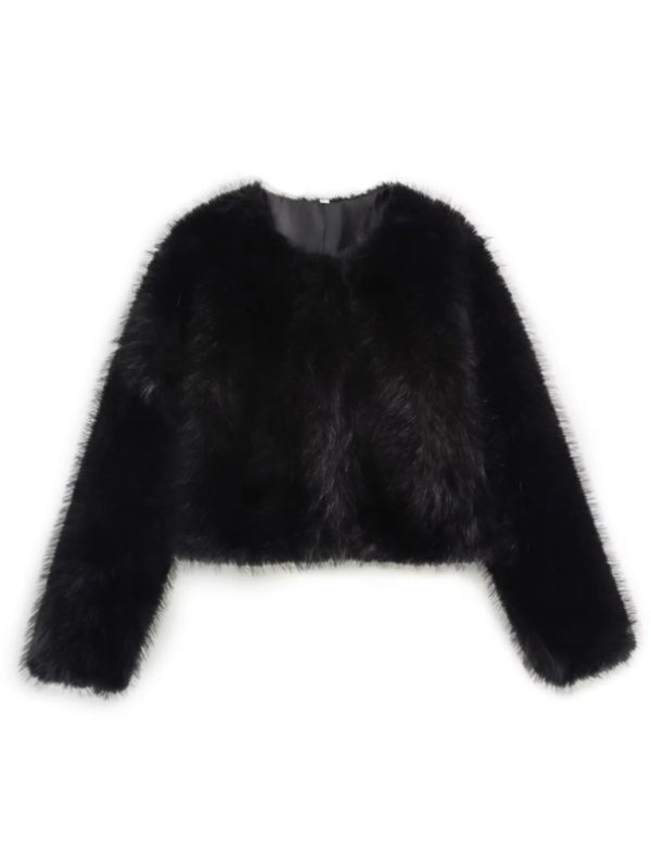 Women's Faux Fur Cropped Jacket Black