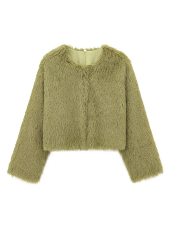 Women's Faux Fur Cropped Jacket Pale green