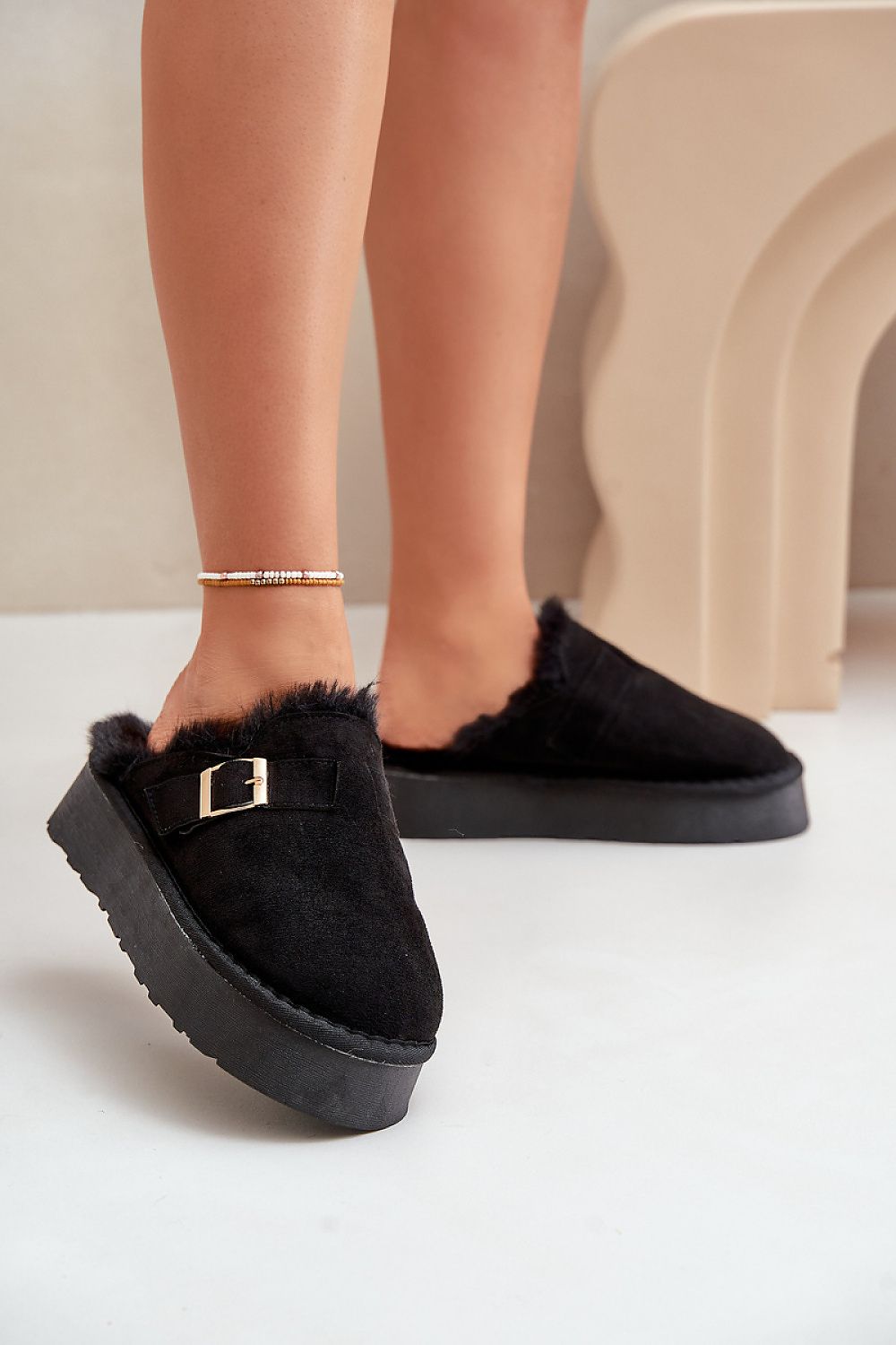 Imitation Suede Thick Sole Slippers | Step in Style black