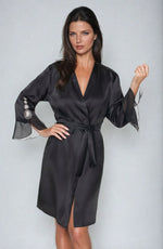 Irall Cleopatra Satin Chiffon Dressing Gown Black