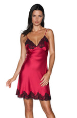 Irall Juniper Satin Burgundy Red with Black Lace Nightdress