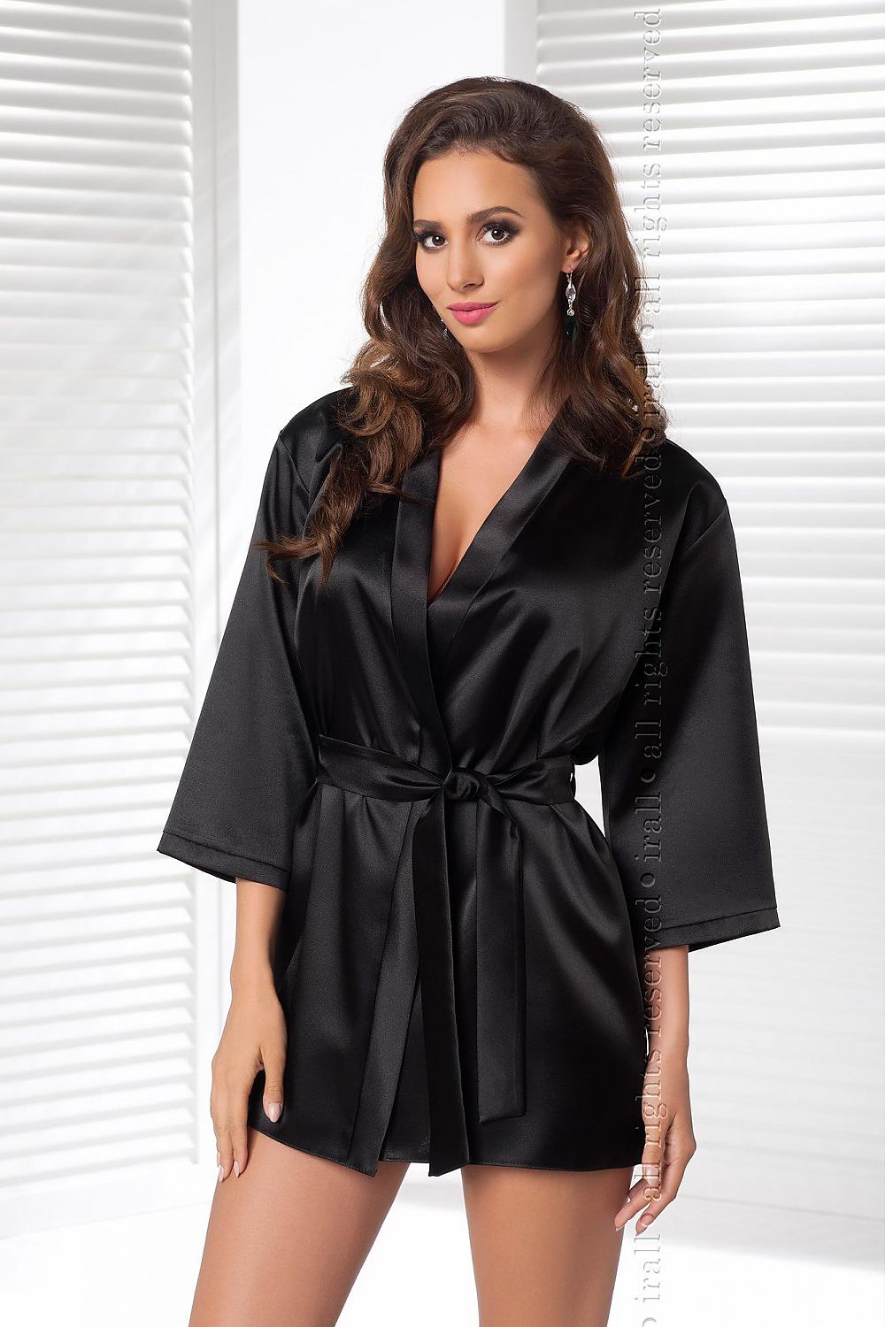 Irall Italian Satin Belted Short Robe black