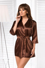 Irall Italian Satin Belted Short Robe brown