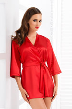 Irall Italian Satin Belted Short Robe red