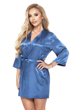 Irall Italian Satin Belted Short Robe blue 2