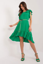 Italy Moda Flared Asymmetrical Day Dress green one-size-fits-all