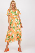 Italy Moda Summer Frilled Daydress Envelope Neckline Pleated Bottom orange one-size-fits-all