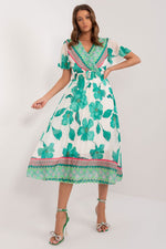 Italy Moda Summer Frilled Daydress Envelope Neckline Pleated Bottom green 2 one-size-fits-all