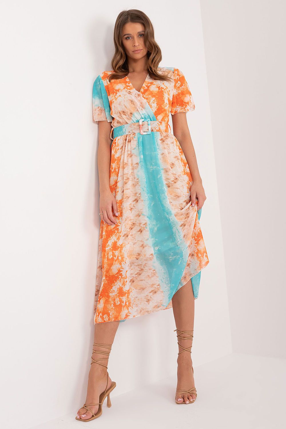 Italy Moda Summer Frilled Daydress with Envelope Neckline blue 2 one-size-fits-all