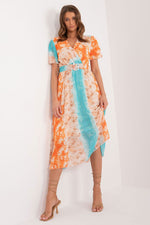 Italy Moda Summer Frilled Daydress with Envelope Neckline blue 2 one-size-fits-all