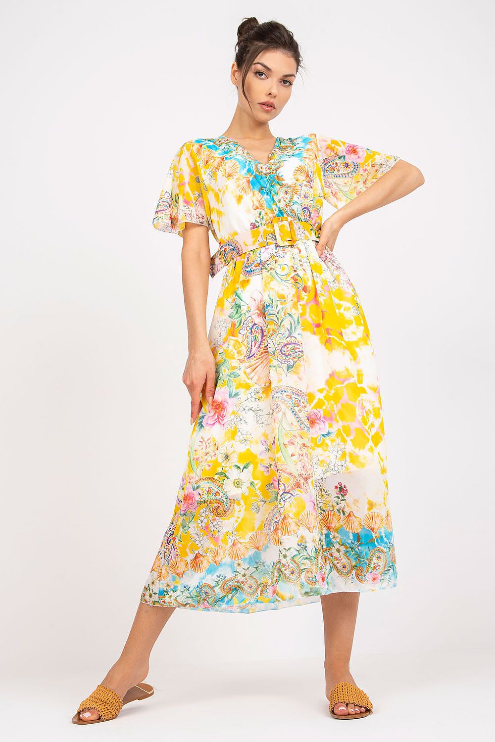 Italy Moda Summer Frilled Daydress with Envelope Neckline