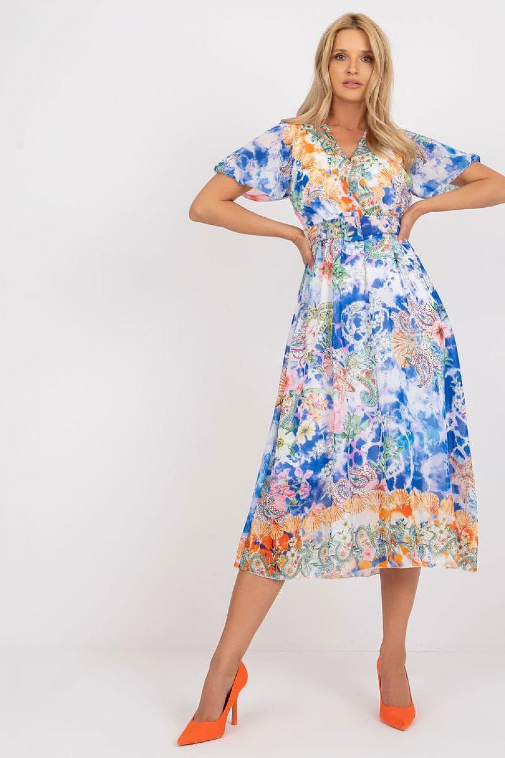 Italy Moda Summer Frilled Daydress with Envelope Neckline blue 3 one-size-fits-all