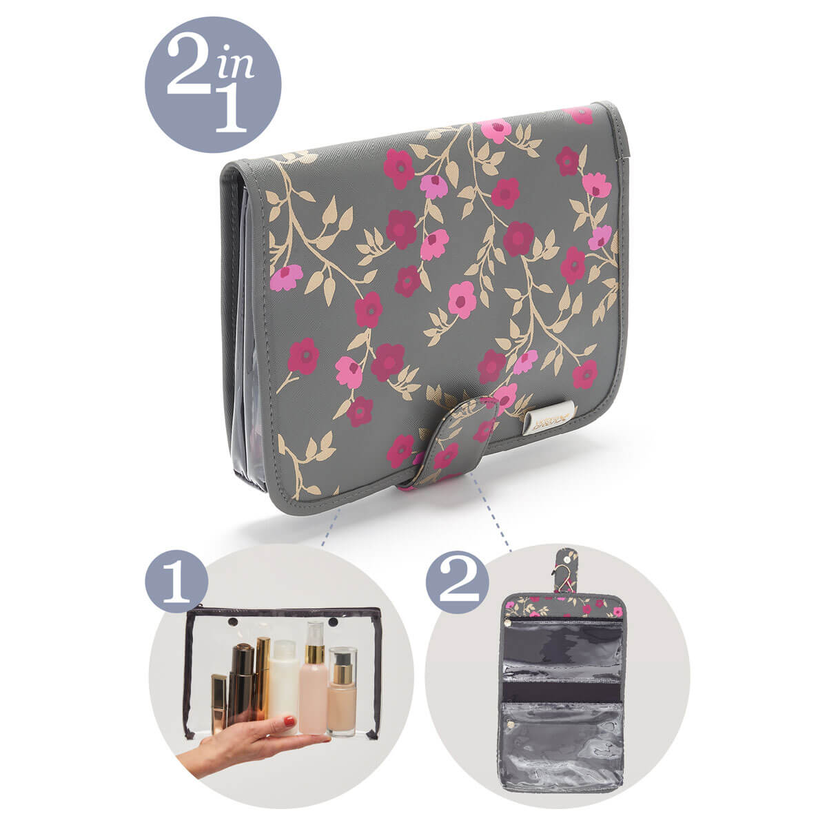 'Kate' Hanging Beauty Bag in Blossom Charcoal