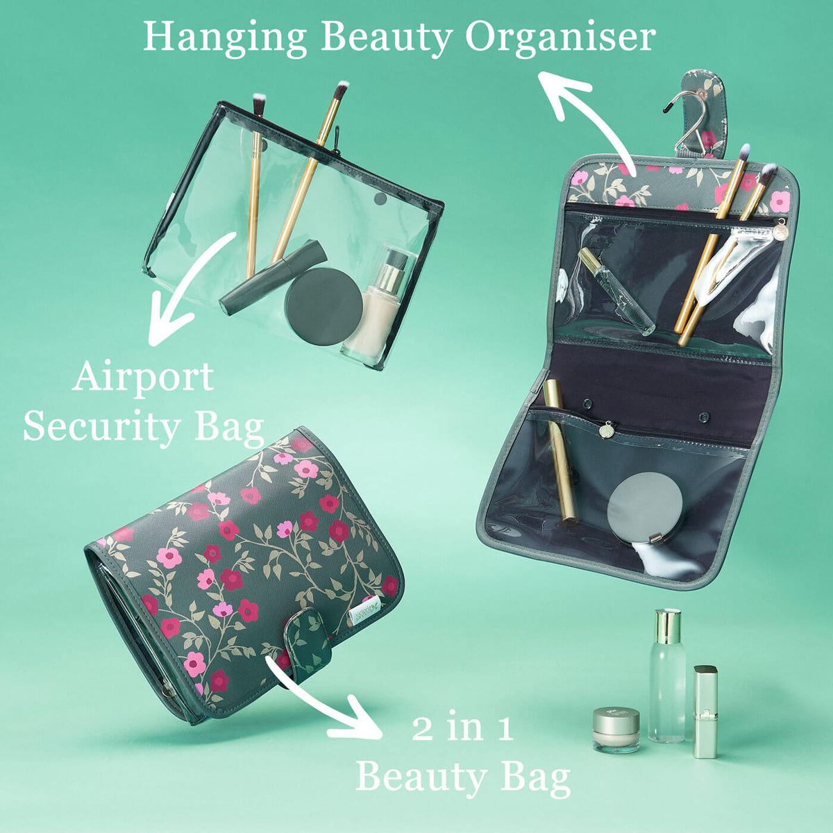 'Kate' Hanging Beauty Bag in Blossom Charcoal