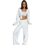 Knitted Heart Print Comfortable Pyjamas Three Piece Set