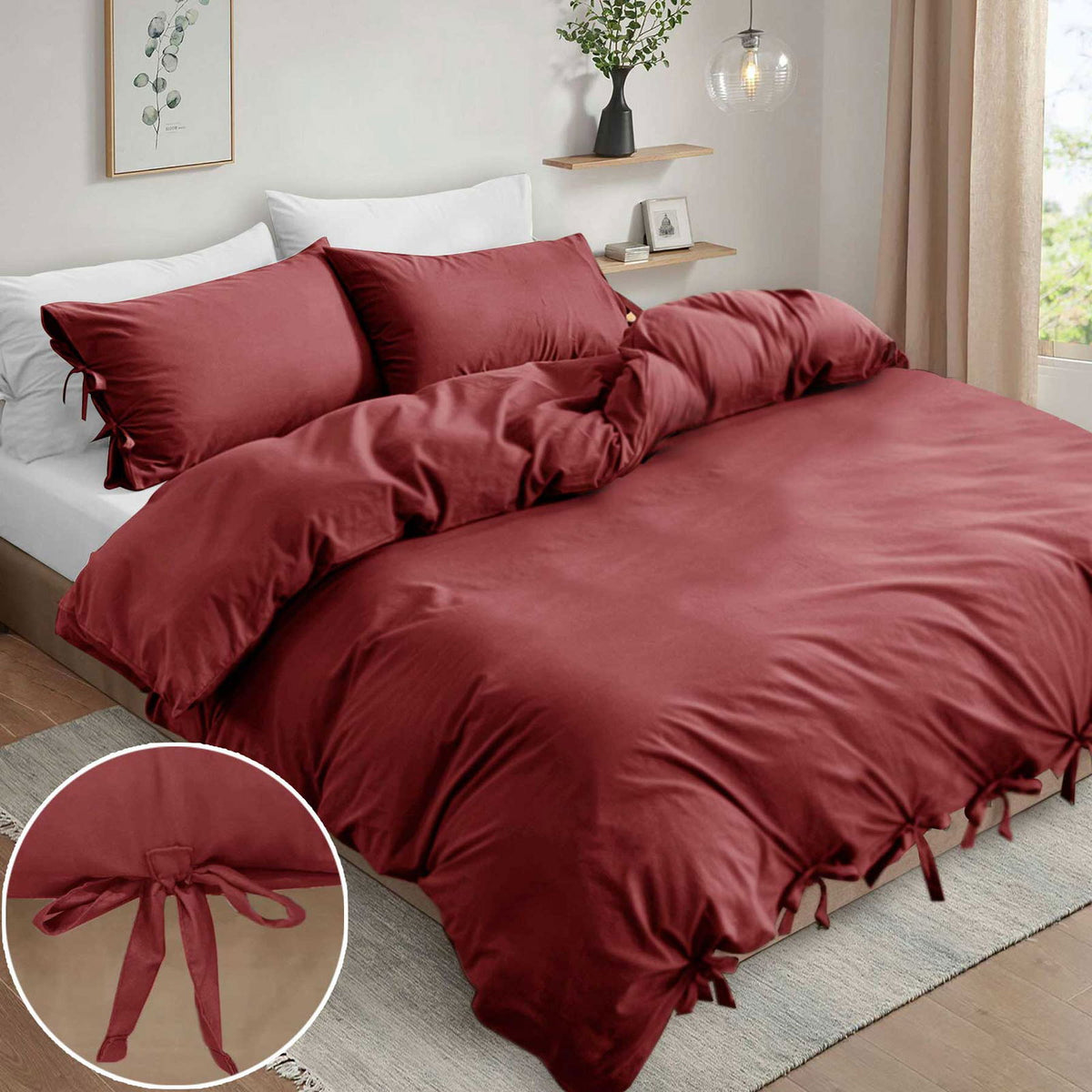 Knotted Duvet Cover Set Burgundy