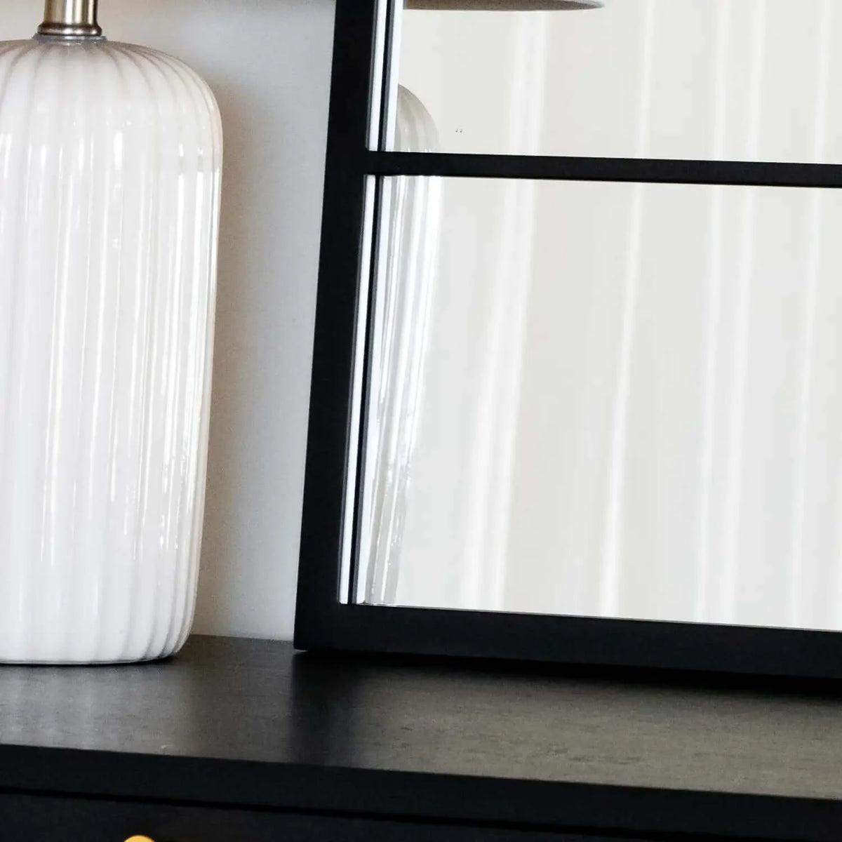 Kyō - Black Metal Rectangle Lattice Window Mirror - 120cm x 95cm