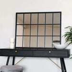 Kyō - Black Metal Rectangle Lattice Window Mirror - 90cm x 70cm
