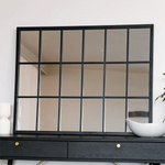 Kyō - Black Metal Rectangle Lattice Window Mirror - 90cm x 70cm