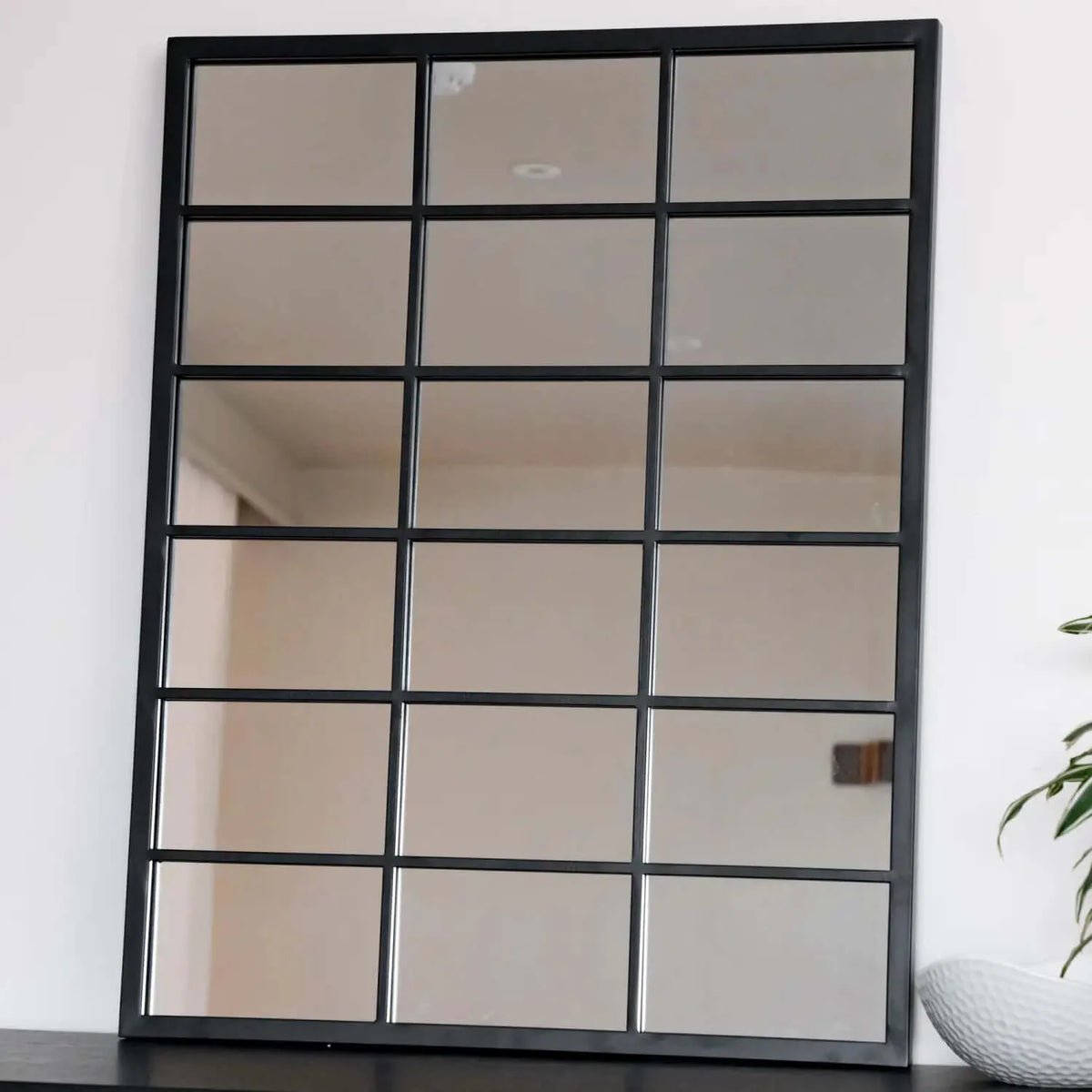 Kyō - Black Metal Rectangle Lattice Window Mirror - 90cm x 70cm