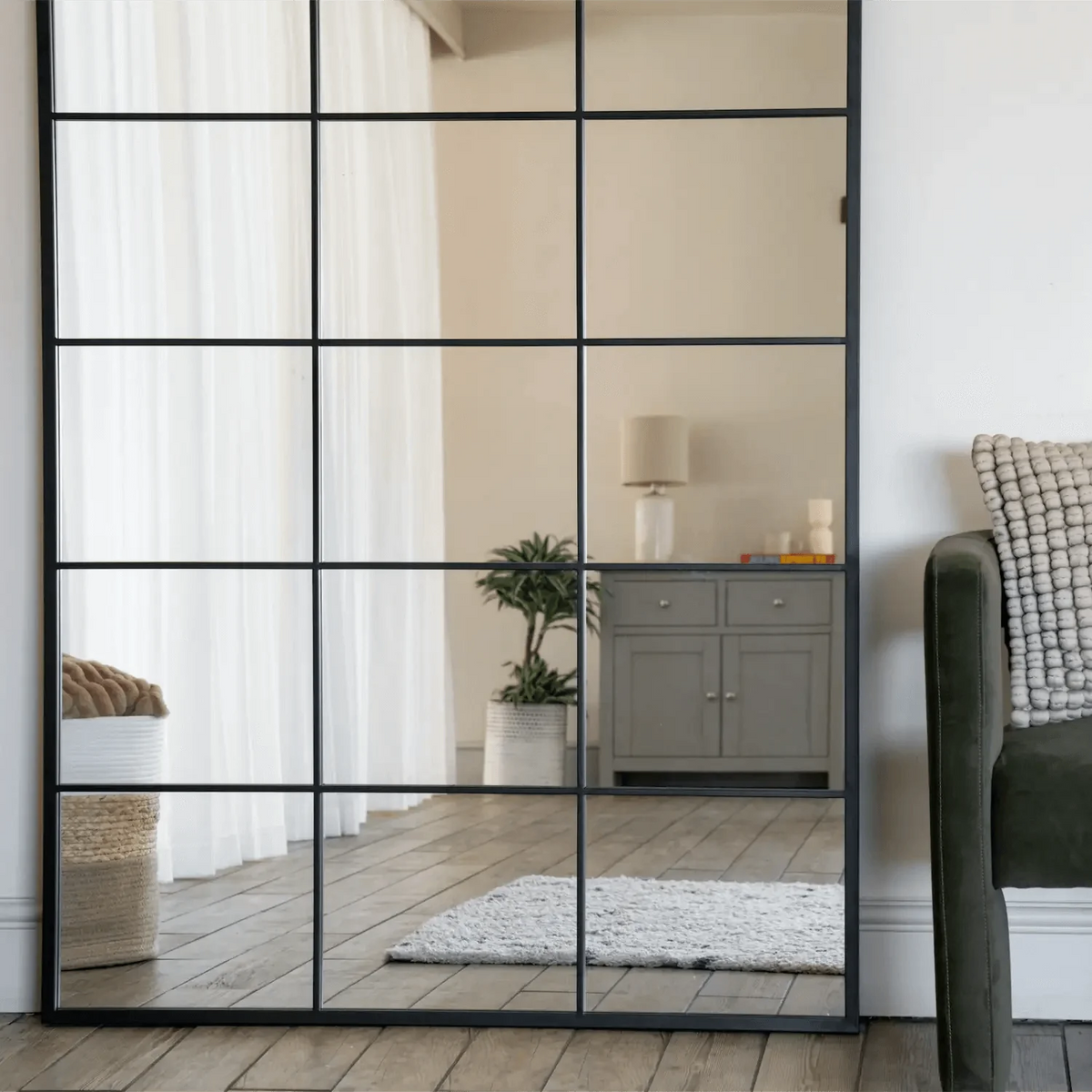 Kyō - Full Length Black Metal Rectangle Lattice Grid Mirror - 180cm x 105cm.