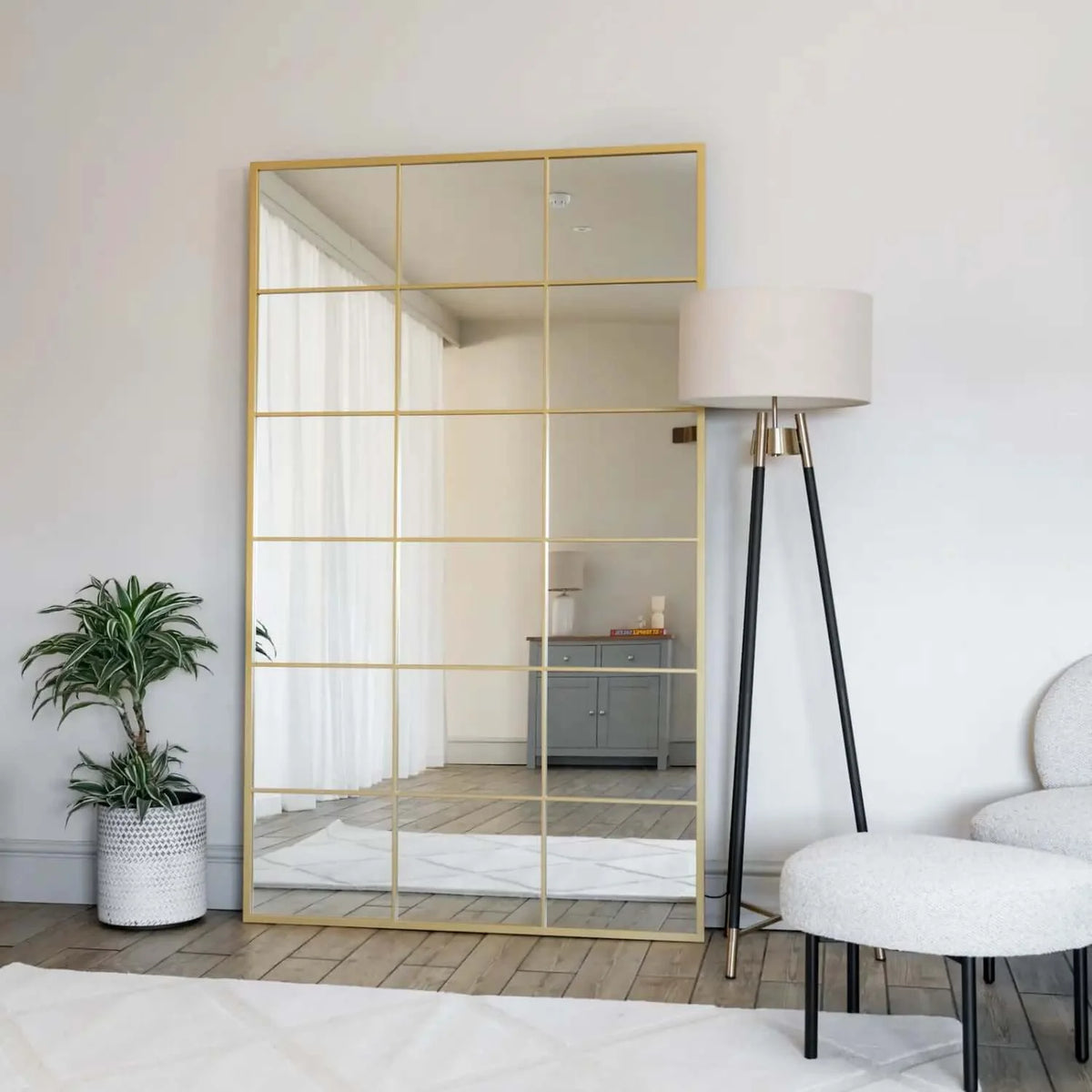 Kyō - Full Length Gold Metal Rectangle Lattice Grid Mirror - 180cm x 105cm
