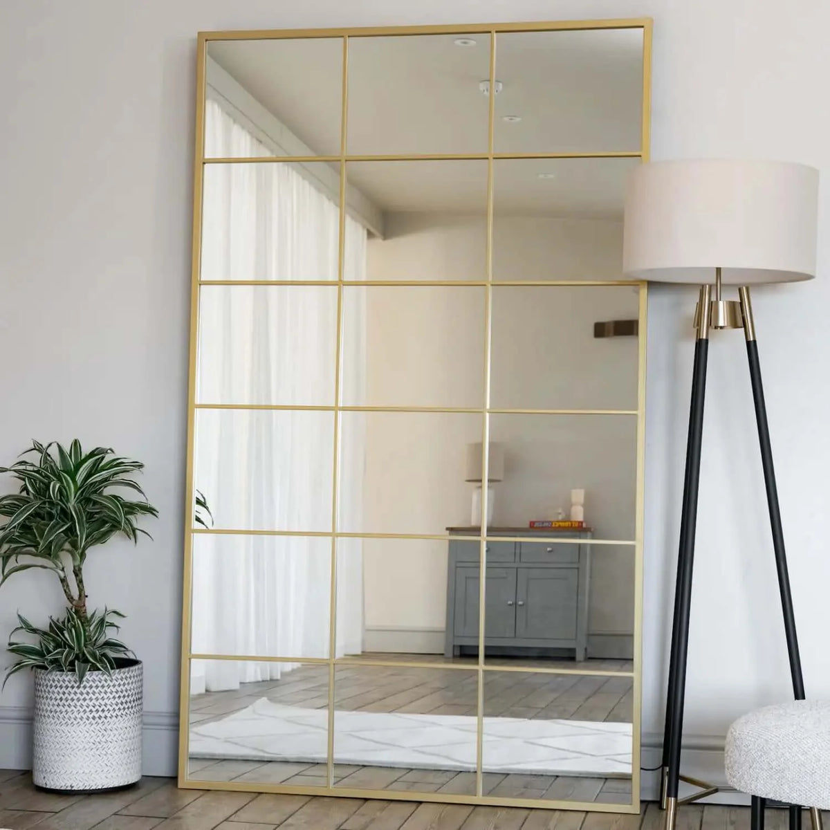 Kyō - Full Length Gold Metal Rectangle Lattice Grid Mirror - 180cm x 105cm