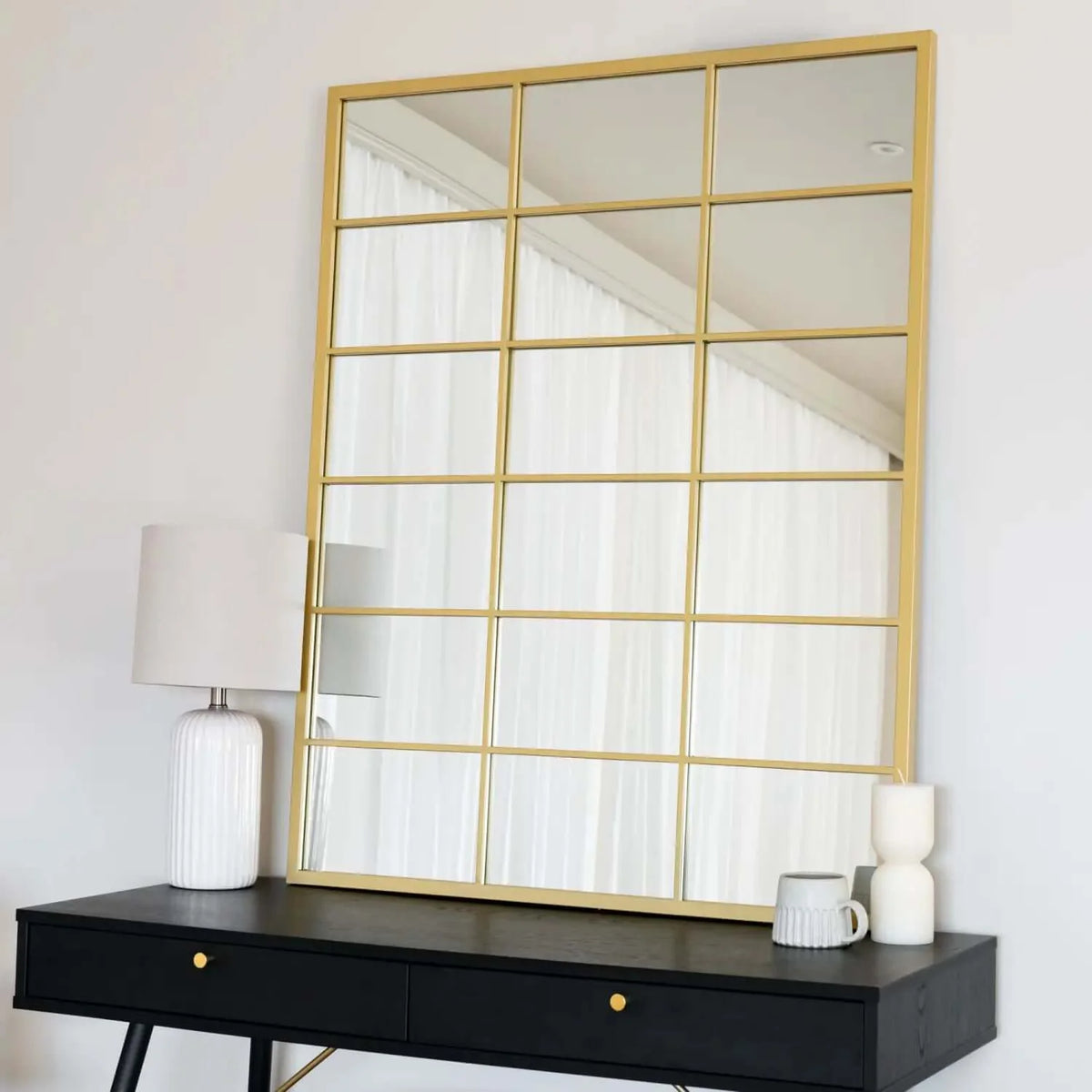 Kyō - Gold Metal Rectangle Lattice Grid Mirror - 120cm x 95cm