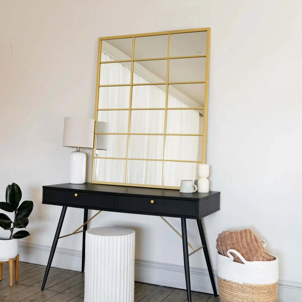 Kyō - Gold Metal Rectangle Lattice Grid Mirror - 120cm x 95cm