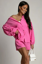 LaBalancia Muslin Button-Up Shirt and High-Waist Shorts Co-Ord Set pink 2