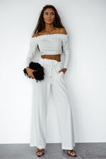 LaBalancia Off-Shoulder Spanish Neckline Loungewear Set - Sensual Viscose Chic white